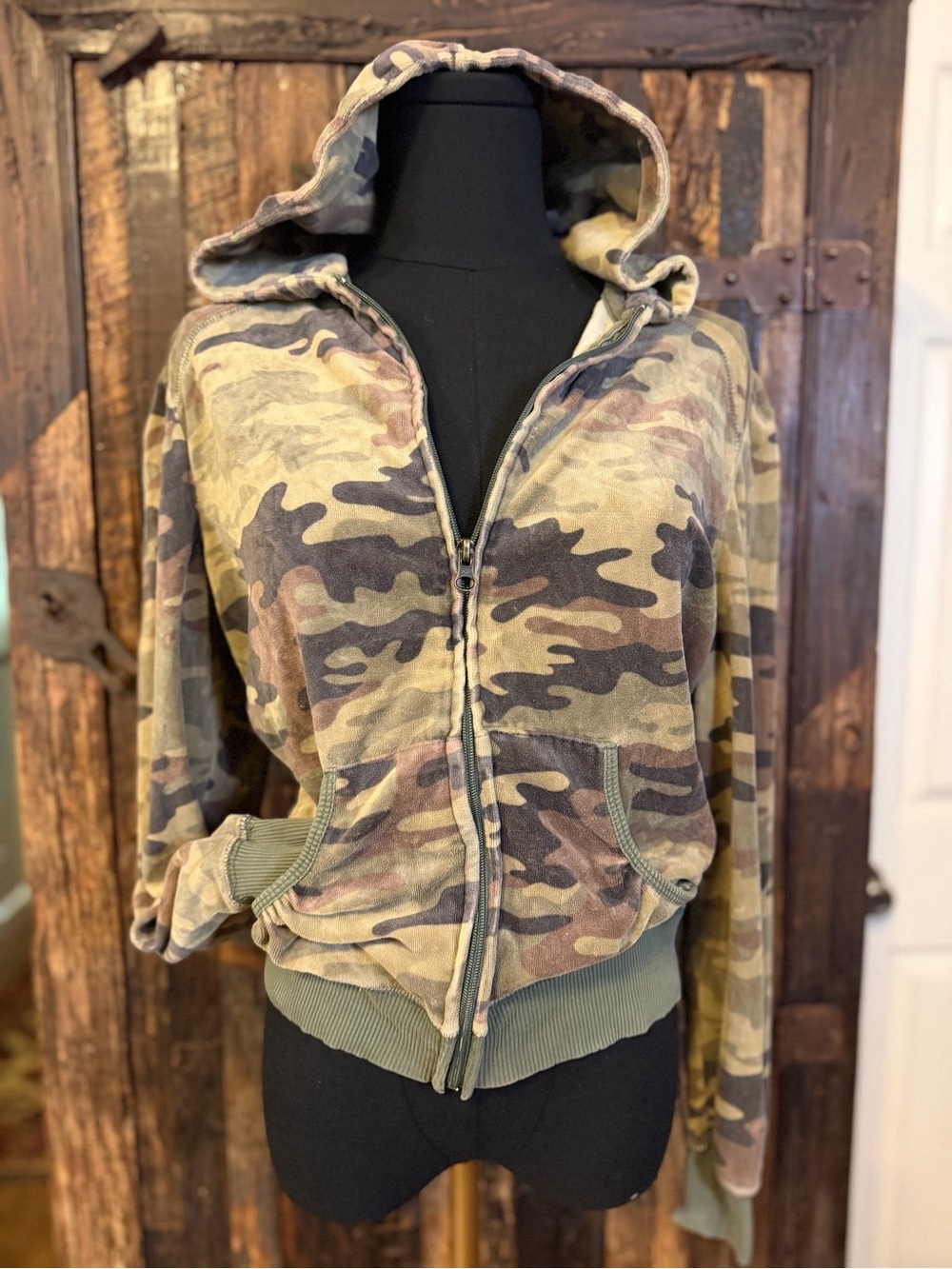 Mossimo Supply Co Camo Zip Hoodie Women XL Faded Woodland Camouflage Jacket